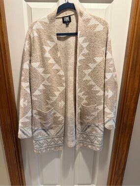 FRYE Beige and White Aztec Open Front Cardigan